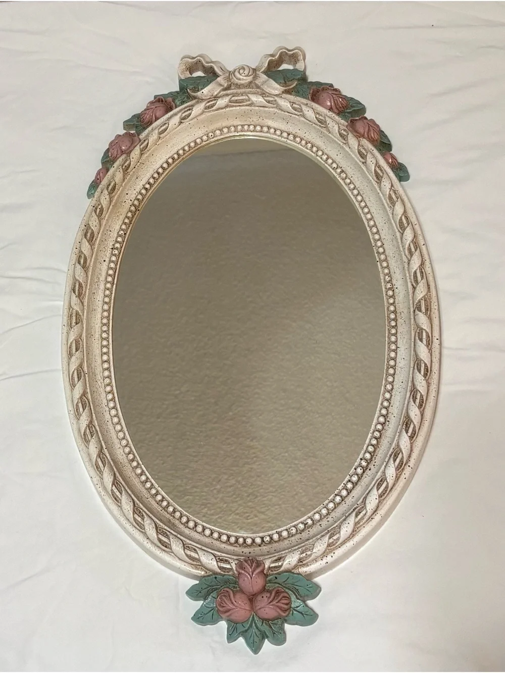 Vintage Burwood Bows & Roses Resin Oval Wall Mirror & Shelf Set